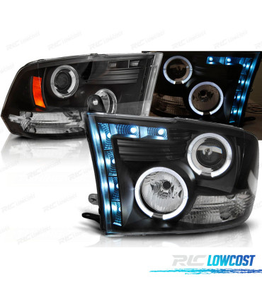 PHARES POUR DODGE RAM 09-11 LED ANGEL EYES NOIR