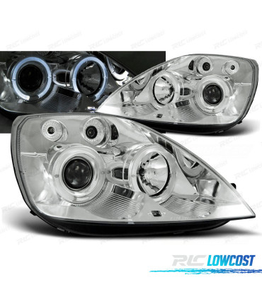 PHARES POUR FORD FIESTA MK6 02-05 ANGEL EYES CHROMÉ