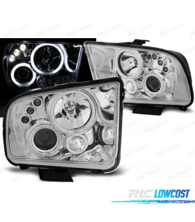 PHARES FORD MUSTANG 04-09 ANGEL EYES LED CHROMÉ