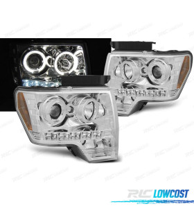 PHARES POUR FORD F150 08-14 ANGEL EYES LED CHROMÉ