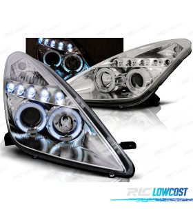PHARES POUR TOYOTA CELICA T23 99-05 LED ANGEL EYES CHROMÉ