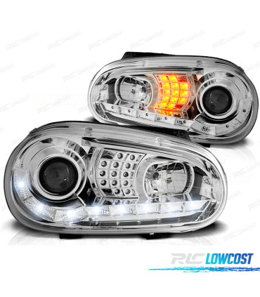 PHARES POUR VOLKSWAGEN VW GOLF 4 97-03 DAYLIGHT LED CHROMÉ