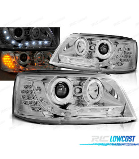 PHARES VW T5 03-09 AVEC CLIGNOTANTS LED DAYLIGHT CHROMÉ