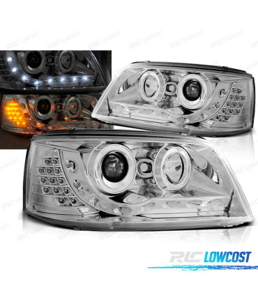 PHARES VW T5 03-09 AVEC CLIGNOTANTS LED DAYLIGHT CHROMÉ