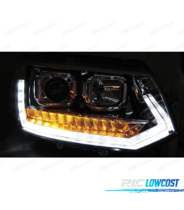 PHARES VW T5 10-15 TRU DRL LOOK POUR VOLKSWAGEN VW T6 CLIGNOTANTS LED DYNAMIQUES CHROMÉ