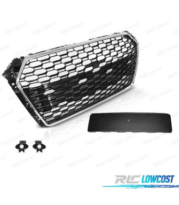 CALANDRE AUDI A4 B9 15-19 LOOK RS4 CHROMÉ NOIR PDC