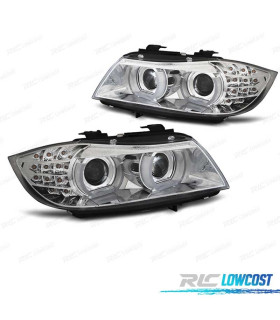 PHARES XÉNON AFS ANGEL EYES U 3D LED BMW E90 E91 LCI 08-12 FOND CHROMÉ
