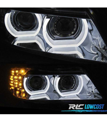 PHARES XÉNON AFS ANGEL EYES U 3D LED BMW E90 E91 LCI 08-12 FOND CHROMÉ
