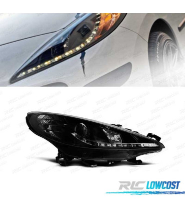 PHARES PEUGEOT 207 06-12 DAYLIGHT LED NOIR + MOTEUR