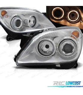 PHARES POUR OPEL ASTRA H 04-09 ANGEL EYES FOND CHROMÉ