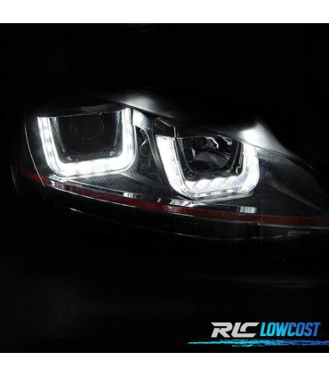 PHARES VOLKSWAGEN VW GOLF 7 12-17 U-TYPE DRL DYNAMIQUES NOIR LIGNE ROUGE
