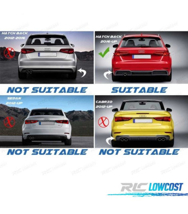 DIFFUSEUR AUDI A3 8V 16-20 LOOK RS3 + EMBOUTS D´ÉCHAPPEMEMENT