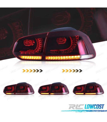 FEUX ARRIÈRE VOLKSWAGEN VW GOLF 6 LOOK R FULL LED DYNAMIQUES ROUGE