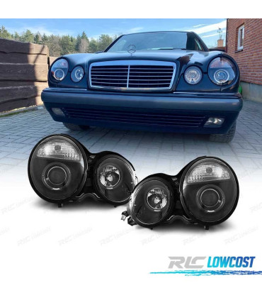 PHARES MERCEDES CLASSE E W210 95-99 ANGEL EYES FOND NOIR