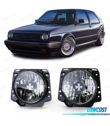 PHARES VOLKSWAGEN VW GOLF 2 83-91 IRON CROSS NOIR FUMÉ