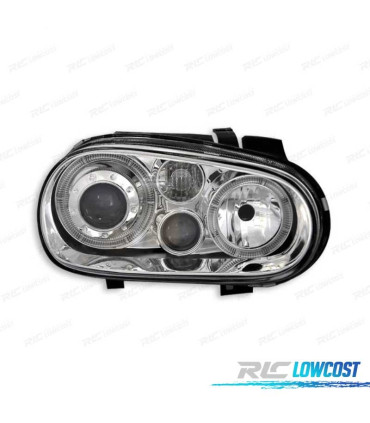 PHARES VOLKSWAGEN VW GOLF MK4 97-03 LOOK R32 ANGEL EYES FOND CHROME