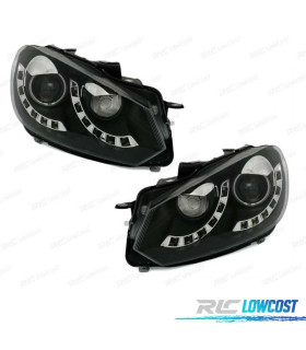 PHARES POUR VOLKSWAGEN VW GOLF MK6 08-12 DAYLIGHT ANGEL EYES FOND NOIR