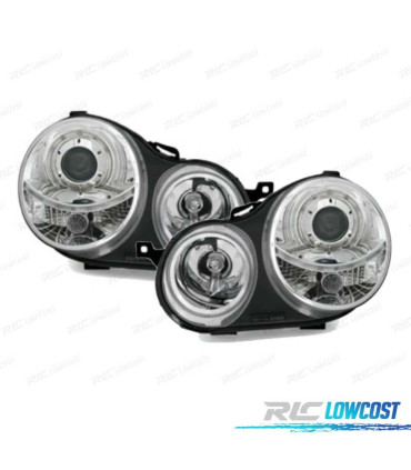 PHARES POUR VOLKSWAGEN VW POLO 9N 01-05 ANGEL EYES FOND CHROMÉ
