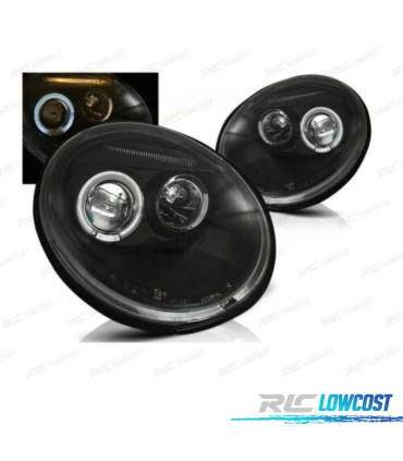 PHARES POUR VOLKSWAGEN VW BEETLE 98-05 ANGEL EYES FOND NOIR