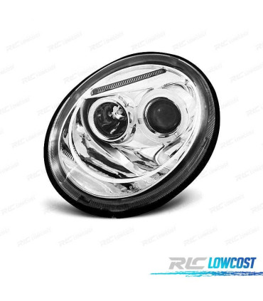 PHARES POUR VOLKSWAGEN VW BEETLE 98-05 ANGEL EYES FOND CHROMÉ