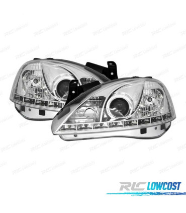 PHARES POUR OPEL CORSA C 00-06 DAYLIGHT LED FOND CHROMÉ