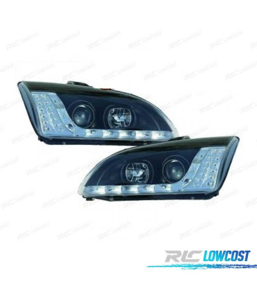 PHARES FORD FOCUS 04-08 FEUX DIURNES LED CLIGNOTANT FOND NOIR