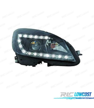 PHARES BIXENON MERCEDES CLASSE C W204 07-11 FEUX DE JOUR FOND NOIR