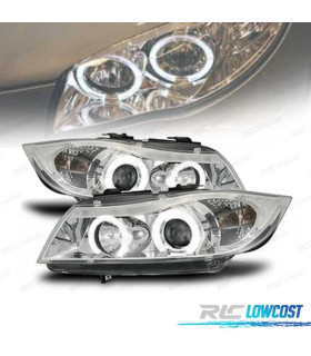 PHARES BMW E90 E91 05-08 ANGEL EYES FOND CHROMÉ