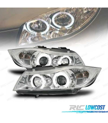 PHARES BMW E90 E91 05-08 ANGEL EYES FOND CHROMÉ