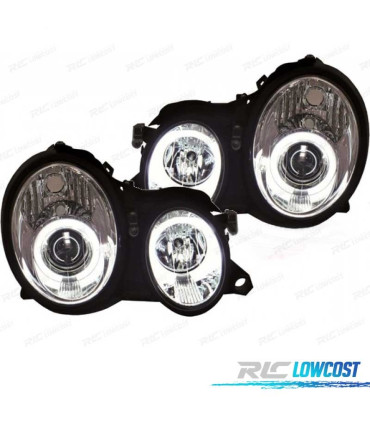 PHARES MERCEDES CLASSE CLK W208 98-02 ANGEL EYES CCFL FOND CHROMÉ