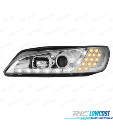 PHARES PEUGEOT 306 97-00 FEUX DIURNES LED FOND CHROMÉ