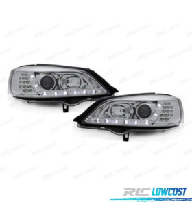 PHARES OPEL ASTRA G 97-04 FEUX DIURNES LED FOND CHROMÉ