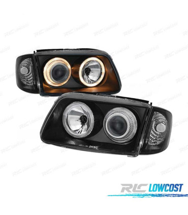 PHARES POUR VOLKSWAGEN VW POLO 6N 94-99 ANGEL EYES FOND NOIR ELEC.