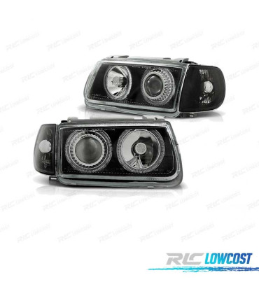 PHARES POUR VOLKSWAGEN VW POLO 6N 94-99 ANGEL EYES FOND NOIR ELEC.