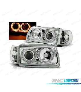 PHARES POUR VOLKSWAGEN VW POLO 6N 94-99 ANGEL EYES FOND CHROMÉ ELEC.