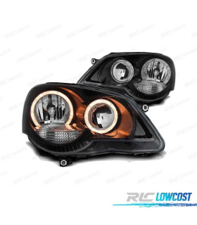PHARES POUR VOLKSWAGEN VW POLO 9N3 05-09 ANGEL EYES FOND NOIR
