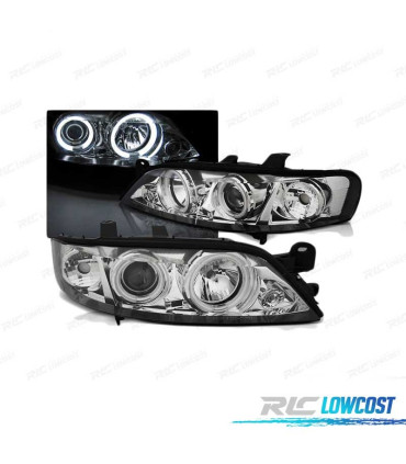 PHARES POUR OPEL VECTRA B 99-02 ANGEL EYES CCFL CHROMÉ