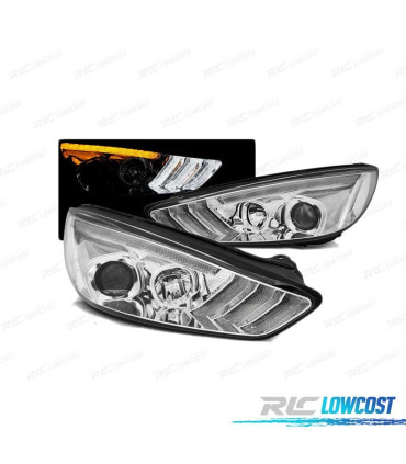 PHARES LED DYNAMIQUE DRL POUR FORD FOCUS MK3 15-18 CHROMÉ