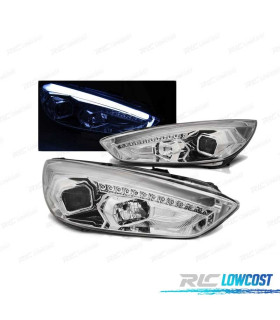 PHARES POUR FORD FOCUS MK3 15-18 TRU DRL LED CHROMÉ