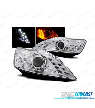 PHARES POUR FORD FOCUS 08-10 LED DAYLIGHT CHROMÉ