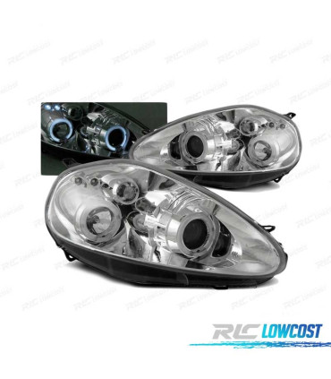 PHARES LED ANGEL EYES POUR FIAT GRANDE PUNTO 05-08 CHROMÉ
