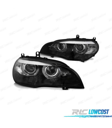 PHARES POUR BMW X5 E70 07-10 ANGEL EYES 3D-DRL NOIR