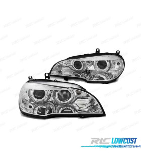 PHARES POUR BMW X5 E70 07-10 ANGEL EYES 3D DRL CHROMÉ