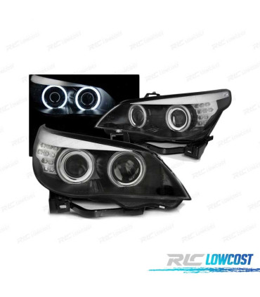 PHARES BMW E60 E61 03-07 ANGEL EYES LED CCFL + CLIGNOTANT LED NOIR