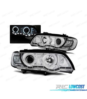 PHARES POUR BMW X5 E53 99-03 ANGEL EYES XENON CHROMÉ