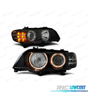PHARES POUR BMW X5 E53 99-03 ANGEL EYES FOND NOIR CLIGNOTANT LED