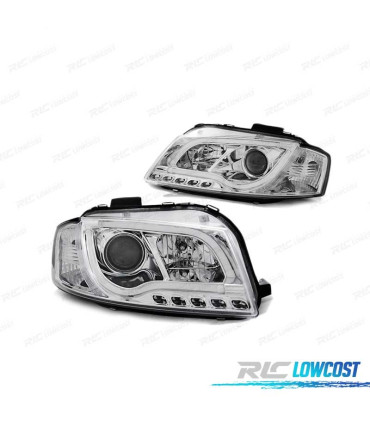 PHARES LED AUDI A3 8P 03-08 TRU DRL ECE-R87 CHROMÉ