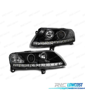 PHARES LED ANGEL EYES POUR AUDI A6 C6 04-08 NOIR