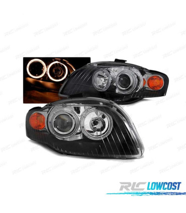 PHARES POUR AUDI A4 B7 04-08 ANGEL EYES FOND NOIR