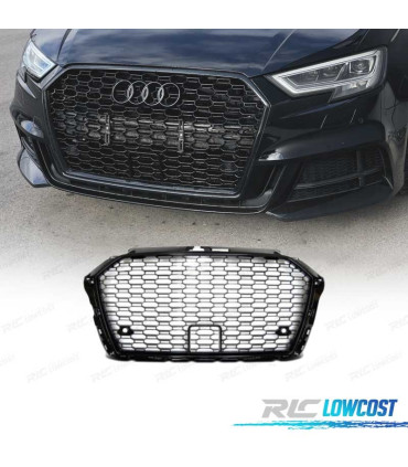 CALANDRE AUDI A3 8V 16-19 PDC LOOK RS3 NOIR BRILLANT
